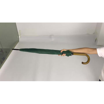 High quality deep green polyester wood crook deep brown handle automatic straight umbrella
